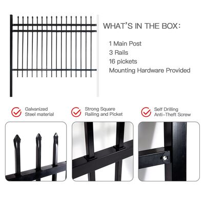 Galvanized 6x8 Security Steel Garden Fence Modern Zinc Steel Picket Fence